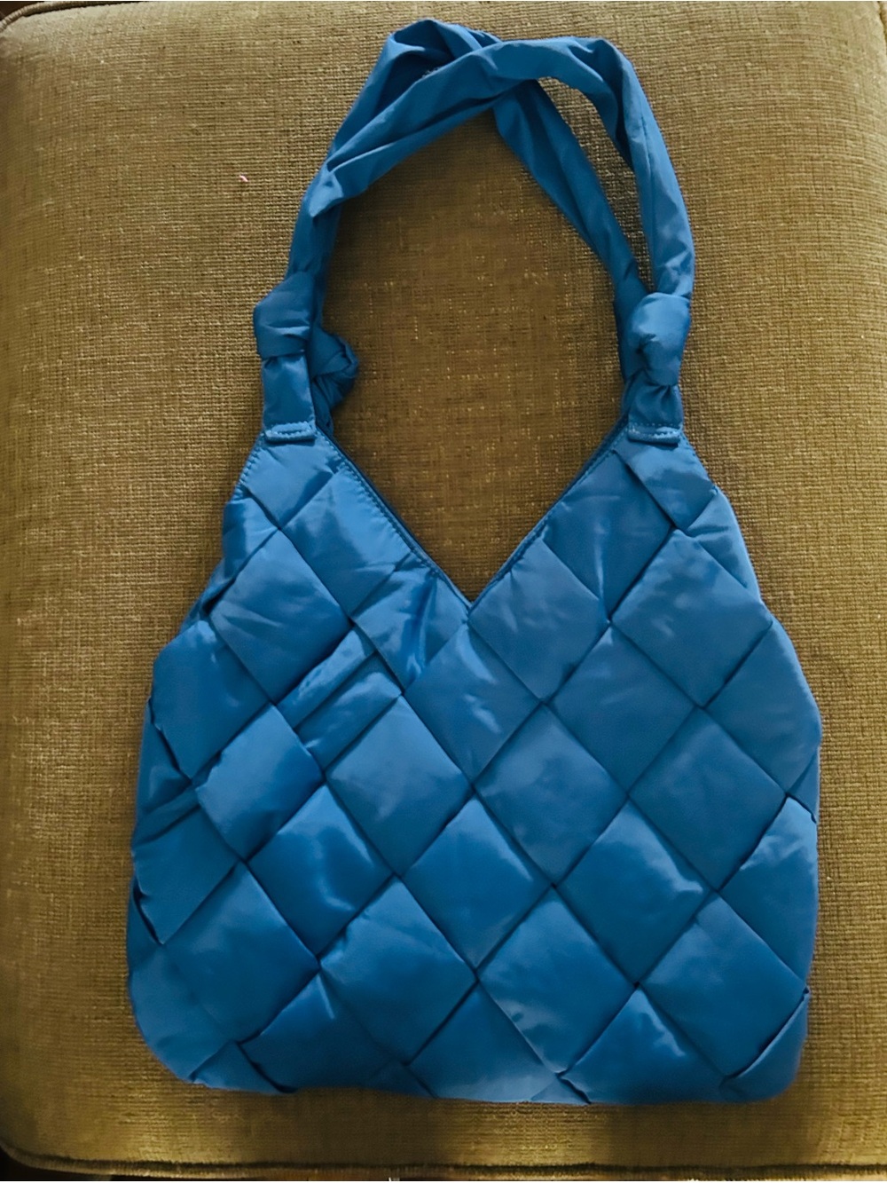 Quilted Anthropologie Blue Shoulder Tote Bag